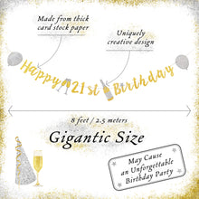 Load image into Gallery viewer, 21st Birthday Decorations Banner by Aliza | 21 Finally Legal Bday Decor for Girls 2000 โ Huge 8-feet Long Gold Silver Birthday Supplies Glitter Sparkling Banner โ The Perfect Decoration for Her Party