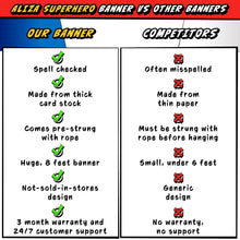 Load image into Gallery viewer, Superhero Birthday Party Supplies Banner by Aliza | Baby Boy Toddler Kids Birthday Super Hero Decorations – Huge 8-foot Superhero Garland Decor – The Perfect Decoration for your Party