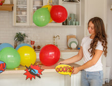 Load image into Gallery viewer, Superhero Birthday Party Supplies by Aliza | Baby Boy Toddler Kids Birthday Super Hero Decorations – Cups Plates Signs Napkins Balloons Tablecloth Utensils – Decorations for Boys and Girls – Serves 25