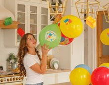 Load image into Gallery viewer, Building Block Birthday Party Supplies by Aliza | Baby Boy Toddler Kids Birthday Brick Decorations – Cups Plates Signs Napkins Balloons Tablecloth Utensils – Decorations for Boys and Girls – Serves 25