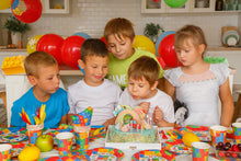 Load image into Gallery viewer, Building Block Birthday Party Supplies by Aliza | Baby Boy Toddler Kids Birthday Brick Decorations – Cups Plates Signs Napkins Balloons Tablecloth Utensils – Decorations for Boys and Girls – Serves 25