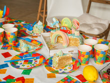 Load image into Gallery viewer, Building Block Birthday Party Supplies by Aliza | Baby Boy Toddler Kids Birthday Brick Decorations – Cups Plates Signs Napkins Balloons Tablecloth Utensils – Decorations for Boys and Girls – Serves 25