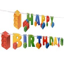 Load image into Gallery viewer, Building Block Birthday Party Supplies Banner by Aliza | Baby Boy Toddler Kids Birthday Decorations – Huge 7-feet Long Brick Themed Birthday Decor – The Perfect Decoration for Your Party