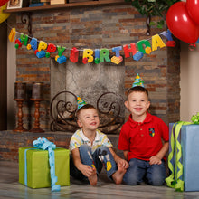 Load image into Gallery viewer, Building Block Birthday Party Supplies Banner by Aliza | Baby Boy Toddler Kids Birthday Decorations – Huge 7-feet Long Brick Themed Birthday Decor – The Perfect Decoration for Your Party