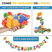 Load image into Gallery viewer, Building Block Birthday Party Supplies Banner by Aliza | Baby Boy Toddler Kids Birthday Decorations – Huge 7-feet Long Brick Themed Birthday Decor – The Perfect Decoration for Your Party