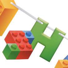 Load image into Gallery viewer, Building Block Birthday Party Supplies Banner by Aliza | Baby Boy Toddler Kids Birthday Decorations – Huge 7-feet Long Brick Themed Birthday Decor – The Perfect Decoration for Your Party