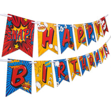 Load image into Gallery viewer, Superhero Birthday Party Supplies Banner by Aliza | Baby Boy Toddler Kids Birthday Super Hero Decorations – Huge 8-foot Superhero Garland Decor – The Perfect Decoration for your Party