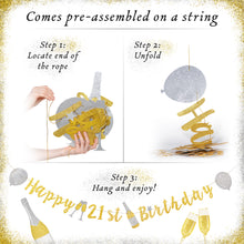 Load image into Gallery viewer, 21st Birthday Decorations Banner by Aliza | 21 Finally Legal Bday Decor for Girls 2000 โ Huge 8-feet Long Gold Silver Birthday Supplies Glitter Sparkling Banner โ The Perfect Decoration for Her Party
